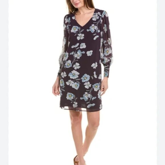 CAbi Dresses & Skirts - Cabi Ellery Floral Shift Dress Navy Blue Chiffon Floral Print Size Small